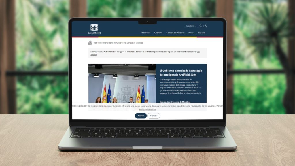 Aviso de cookies en la web de La Moncloa