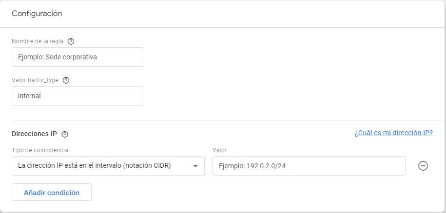 Configurar tráfico interno en Google Analytics 4