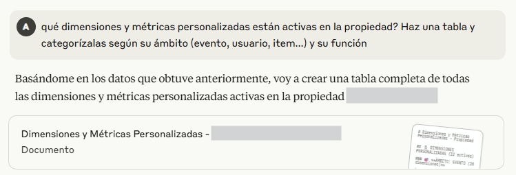 ¿Qué dimensiones y métricas personalizadas están activas en la propiedad? Haz una tabla y categorízalas según su ámbito (evento, usuario, item...) y su función.
