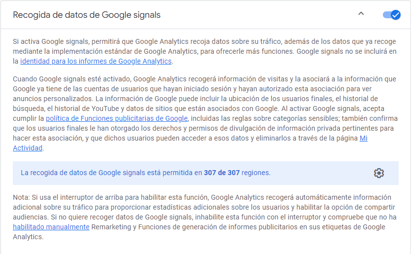 Recogida de datos de Google Signals
