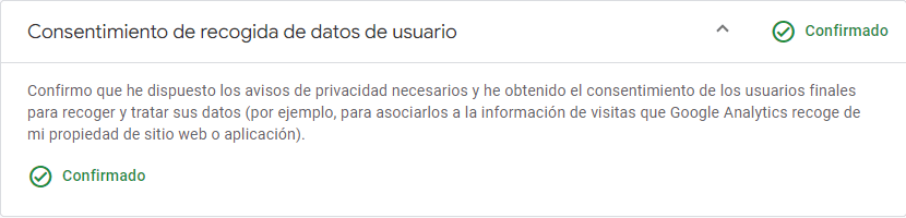 Consentimiento de recogida de datos de usuario en Google Analytics 4