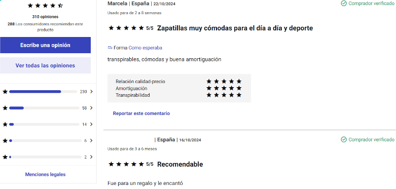 Feedback y valoraciones de productos