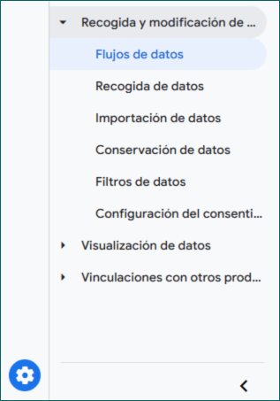 Menú de GA4 mostrando la ruta hasta los flujos de datos