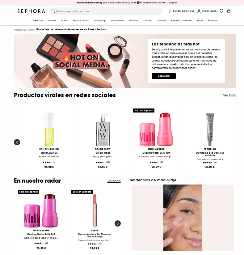 Landing Sephora - Hot on Social Media